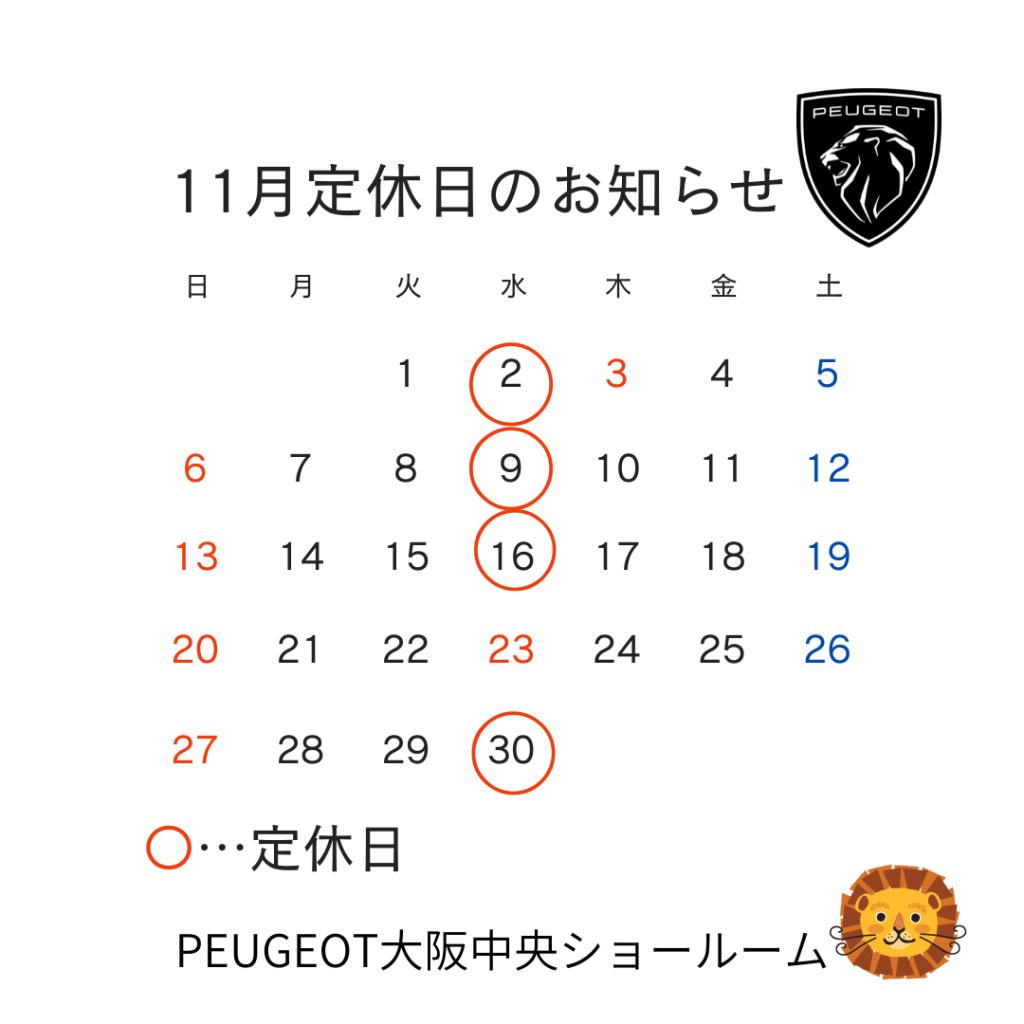 11月定休日のお知らせ😏